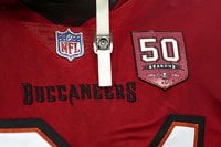 In Tampa, the organization created several styles of patches celebrating its 50th NFL season.