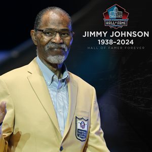 Pro Football Hall of Famer Jimmy Johnson, a dominant cornerback for the San Francisco 49ers over 16 season, passed away May 8, 2024, at the age of 86.