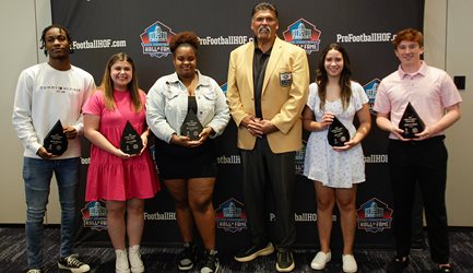 Anthony Muñoz spoke to scholarship winners Lille Cindric, GlenOak; Jahlil Graham, Canton McKinley; Logan Mytinger, Jackson; Ariel Shoup, Fairless; and Nevaeh Walker, Canton McKinley.