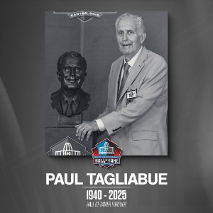 The professional football world today is celebrating the life and contributions of Pro Football Hall of Famer Paul Tagliabue, who died Sunday, Nov. 9, 2025.