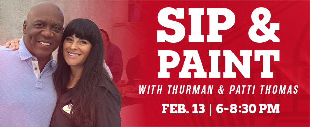 Join Hall of Famer THURMAN THOMAS and his wife, Patti, as they will be on site for “Paint like a Pro,” a paint-and-sip event with the Hall of Fame running back.