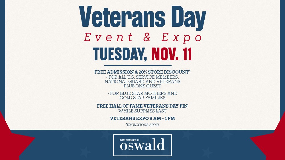 The Pro Football Hall of Fame will host its annual Veterans Day Event & Expo supported by Oswald Companies to honor military veterans on Tuesday, Nov. 11.