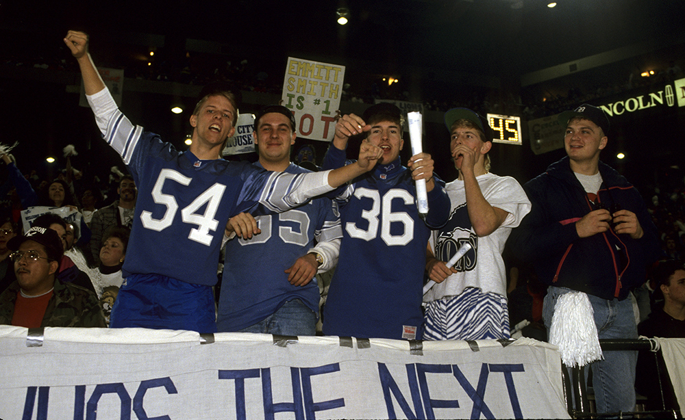 Detroit Lions fans cheering at 1991 NFL playoff game.
