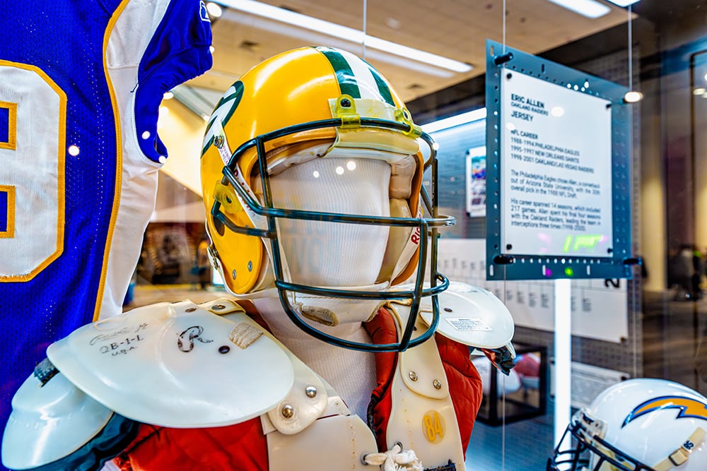 The Pro Football Hall of Fame display at the Super Bowl Experience is shown here..