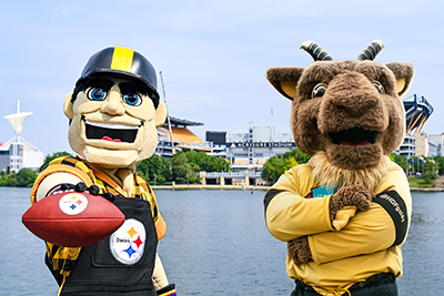 The official mascot of the Pittsburgh Steelers, Steely McBeam, and the Pro Football Hall of Fame mascot, Goldy the G.O.A.T., will make an appearance from noon to 4 p.m. Sunday, Feb. 18.