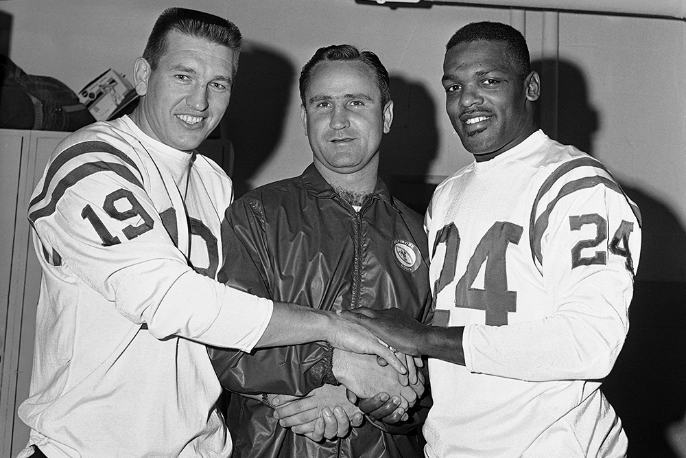Hall of Famers Johnny Unitas, Don Shula and Lenny Moore with the Baltimore Colts.