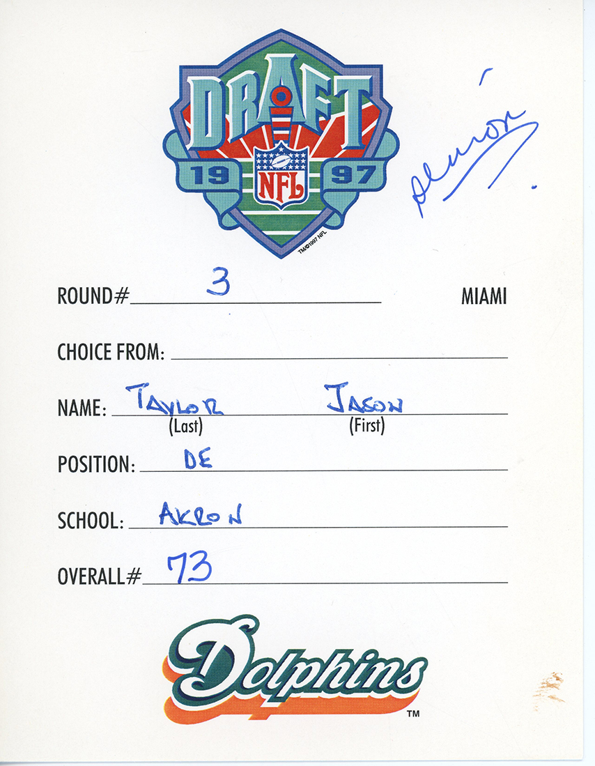 Jason Taylor spent much of his Pro Football Hall of Fame career playing for the Miami Dolphins and he remains close with the organization.